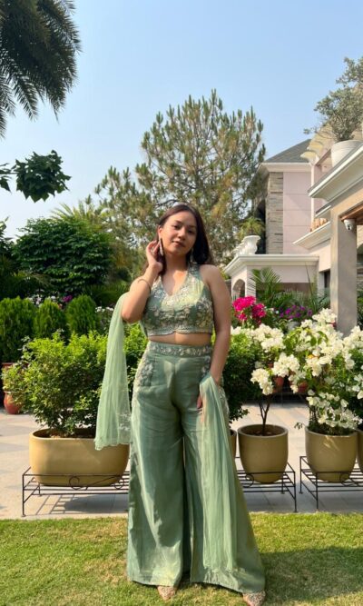 Green Fusion Indo western set with dupatta