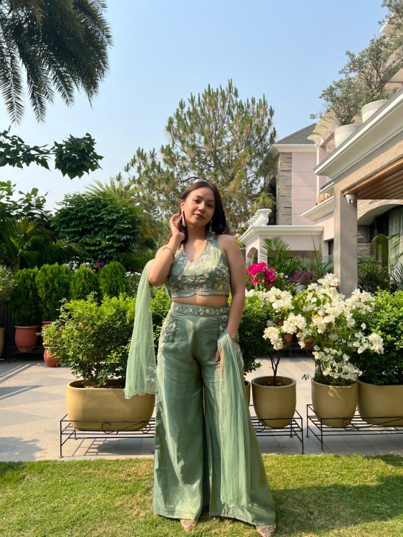 Green Fusion Indo western set with dupatta