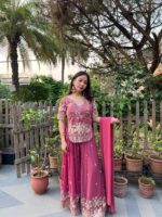 Dusty pink embellished sharara set with dupatta