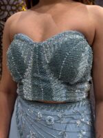 Celeste blue embellished drape saree