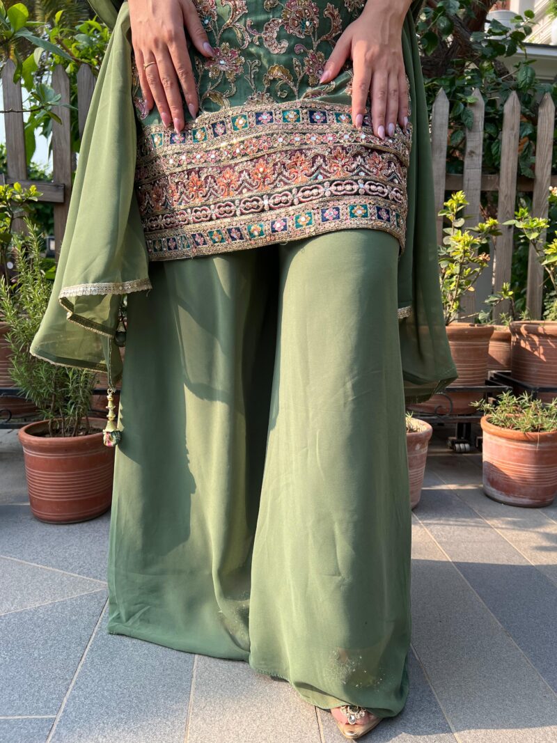 Olive embellished suit set with dupatta