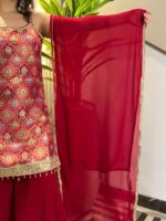 Red embellished suit set with dupatta