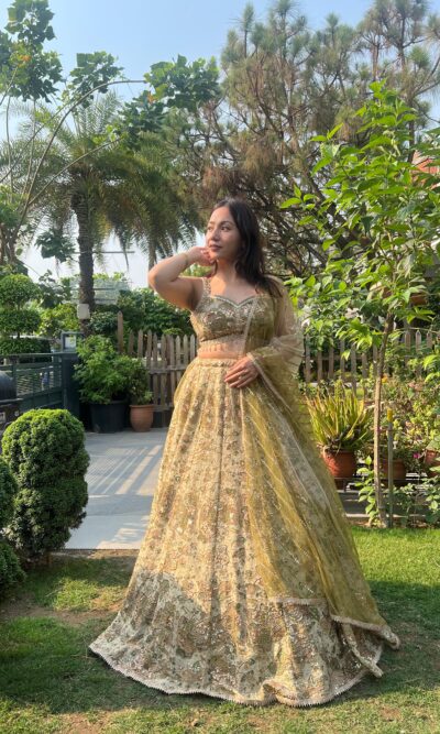Sage green celestial lehenga