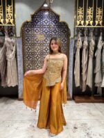Rust golden sequinned sharara suit set