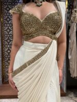 Pure ivory embellished drape saree