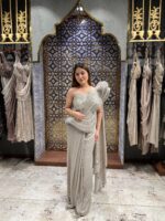 Pearl embellished drape saree