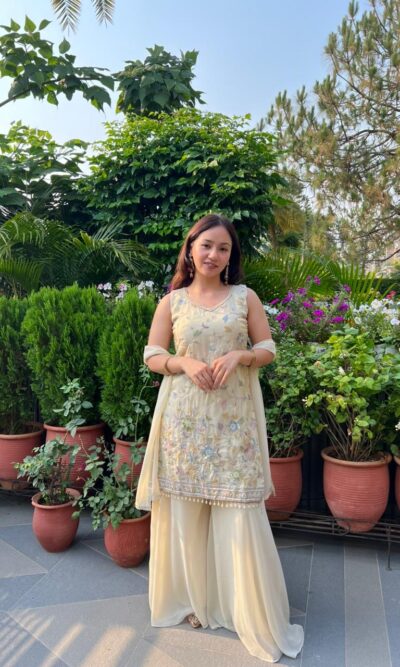 Ivory noor embellished sharara set