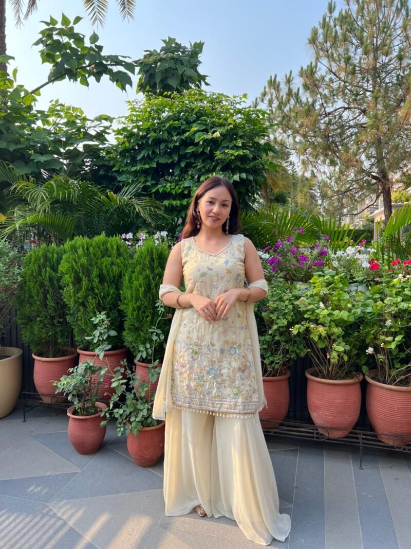Ivory noor embellished sharara set