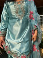 Aqua bloom festive suit set with dupatta