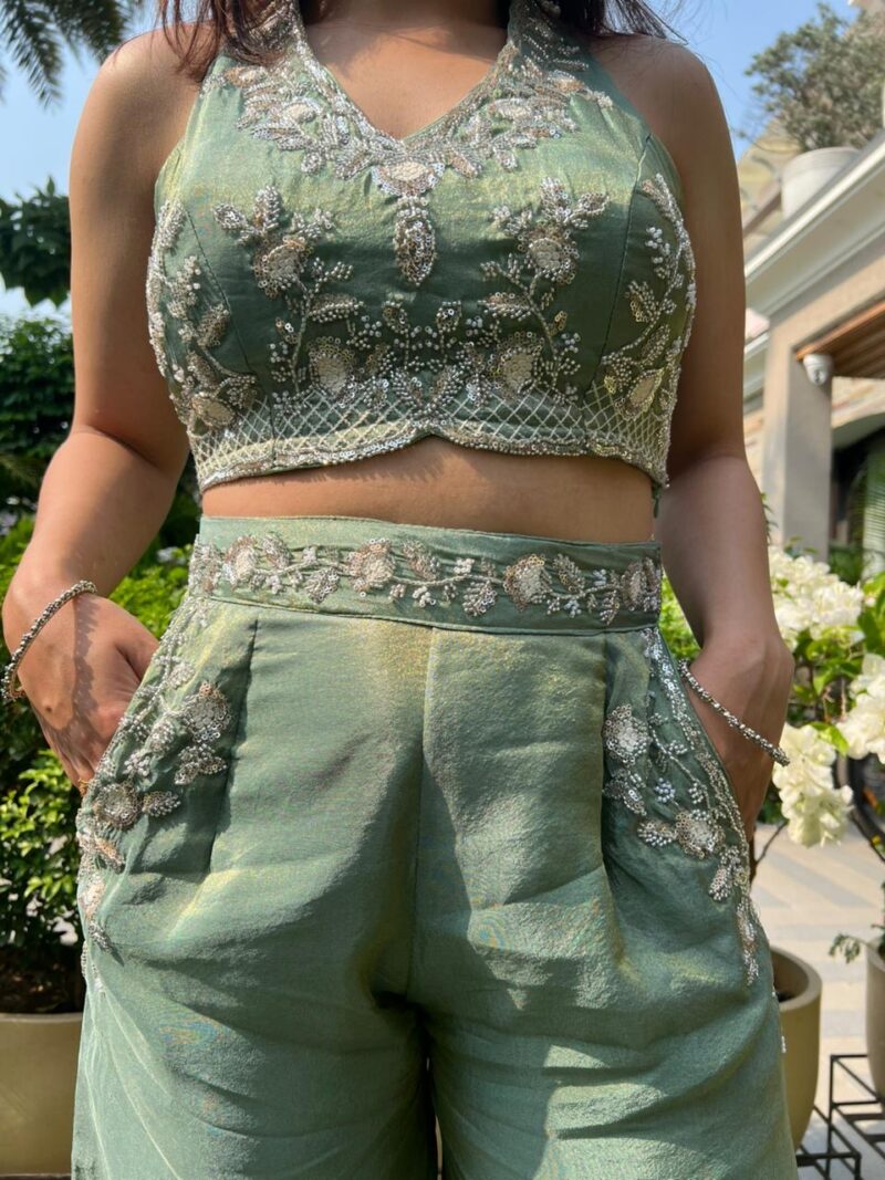 Green Fusion Indo western set with dupatta