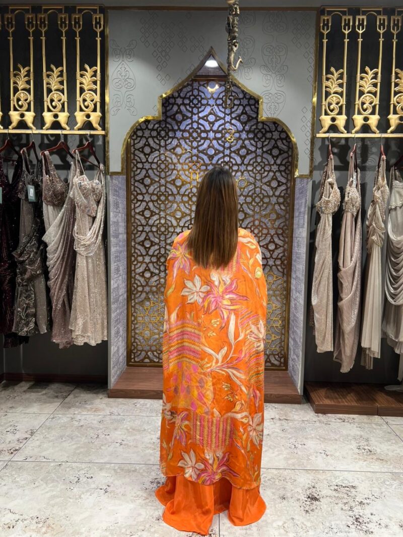 Sunset orange fusion Indo-western set