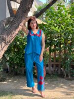 Blue elegant embroidered co-ord set