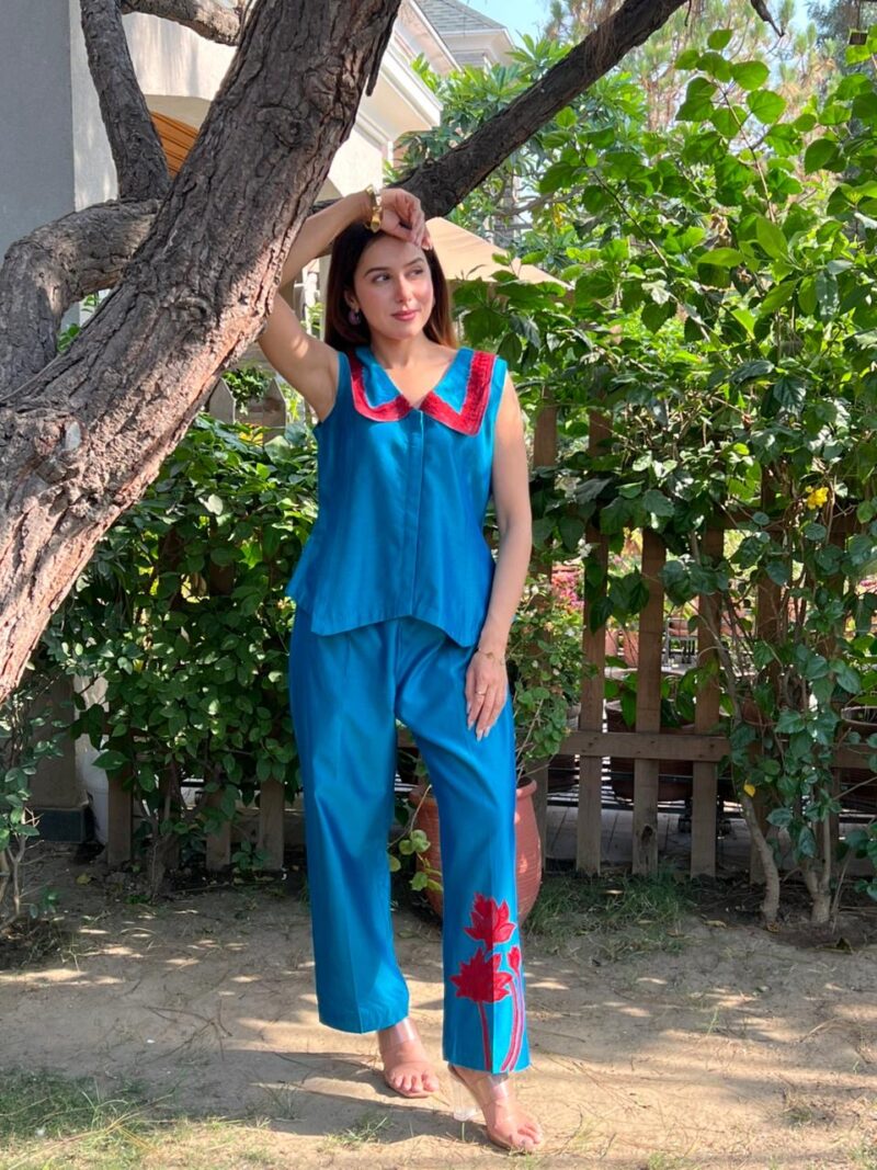 Blue elegant embroidered co-ord set
