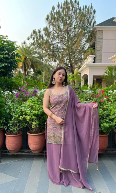 Lavender gold sharara set with dupatta