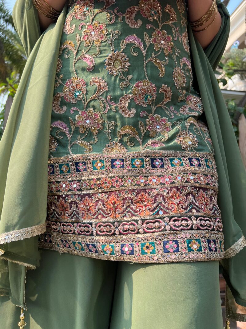 Olive embellished suit set with dupatta