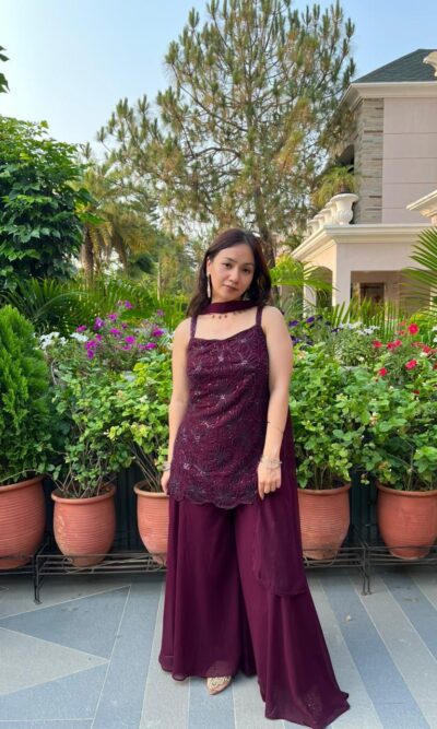 Midnight plum shimmer set with dupatta