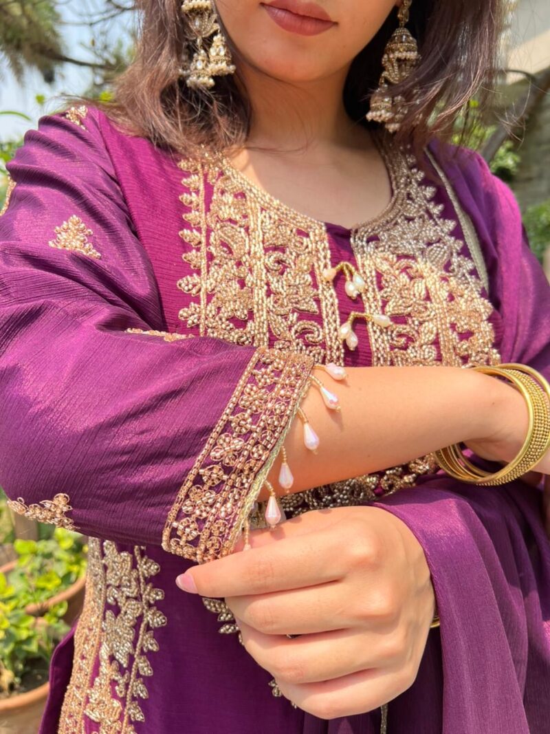 Plum embellished festive set with dupatta