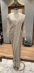 Champagne gold hand embroided saree