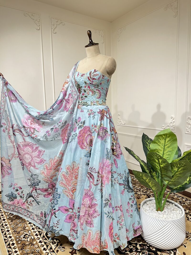 Blue celeste bloom lehenga set