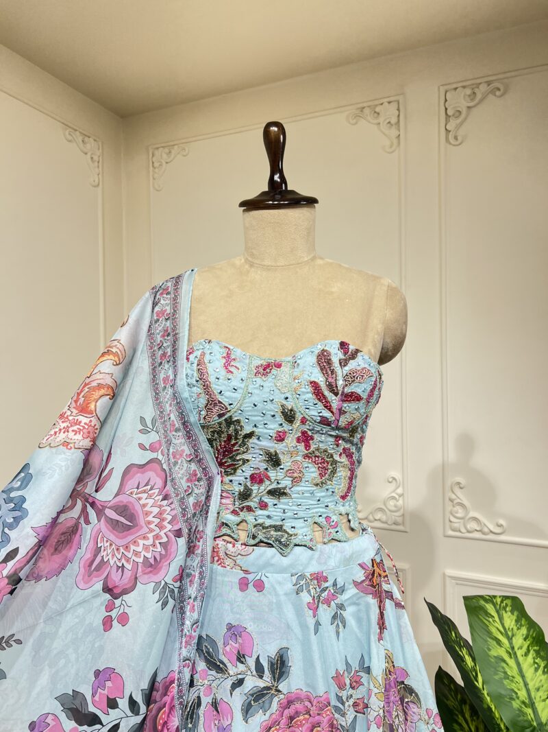 Blue celeste bloom lehenga set