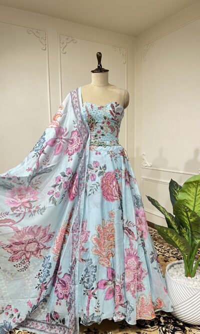 Blue celeste bloom lehenga set