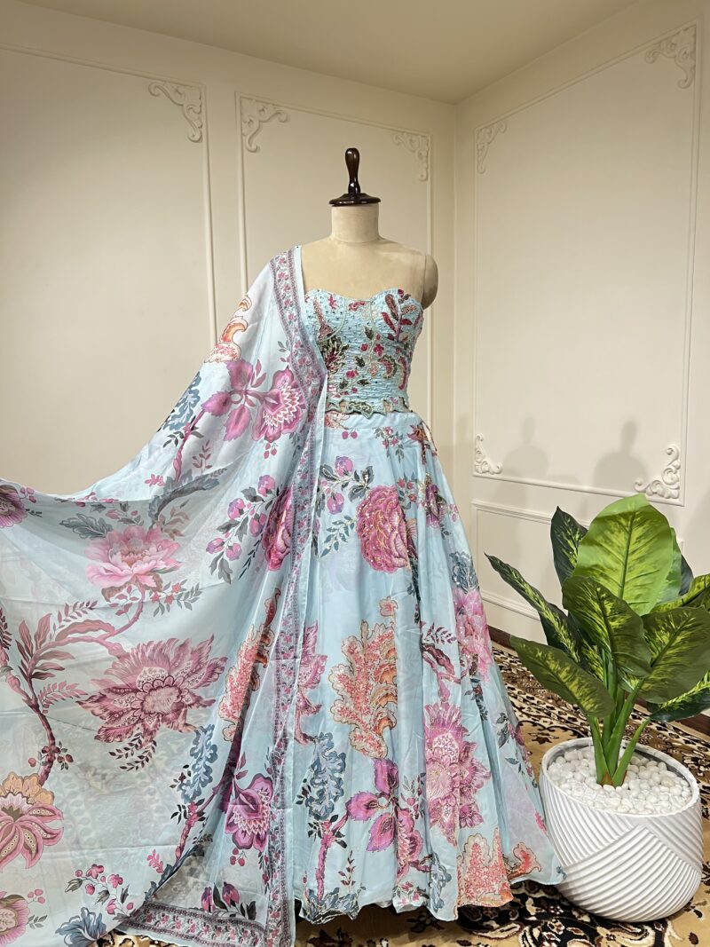 Blue celeste bloom lehenga set