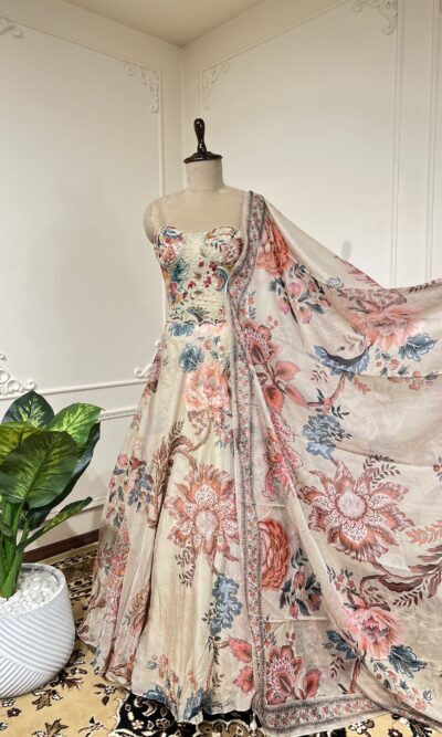 Cream enchanted bloom lehenga set