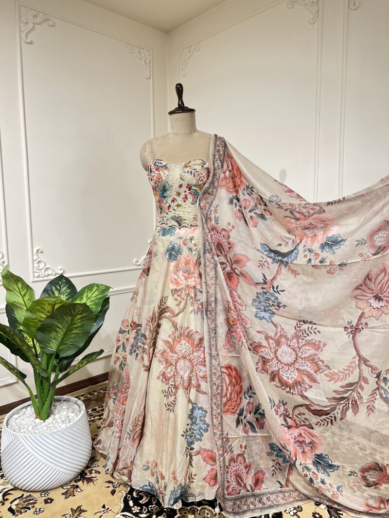 Cream enchanted bloom lehenga set