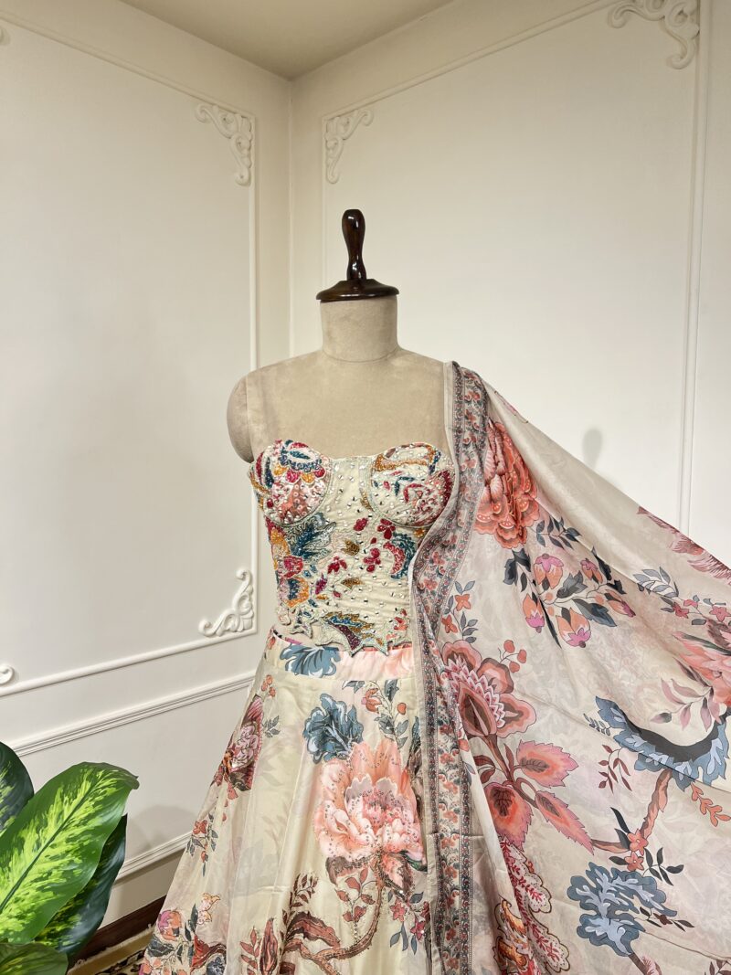 Cream enchanted bloom lehenga set