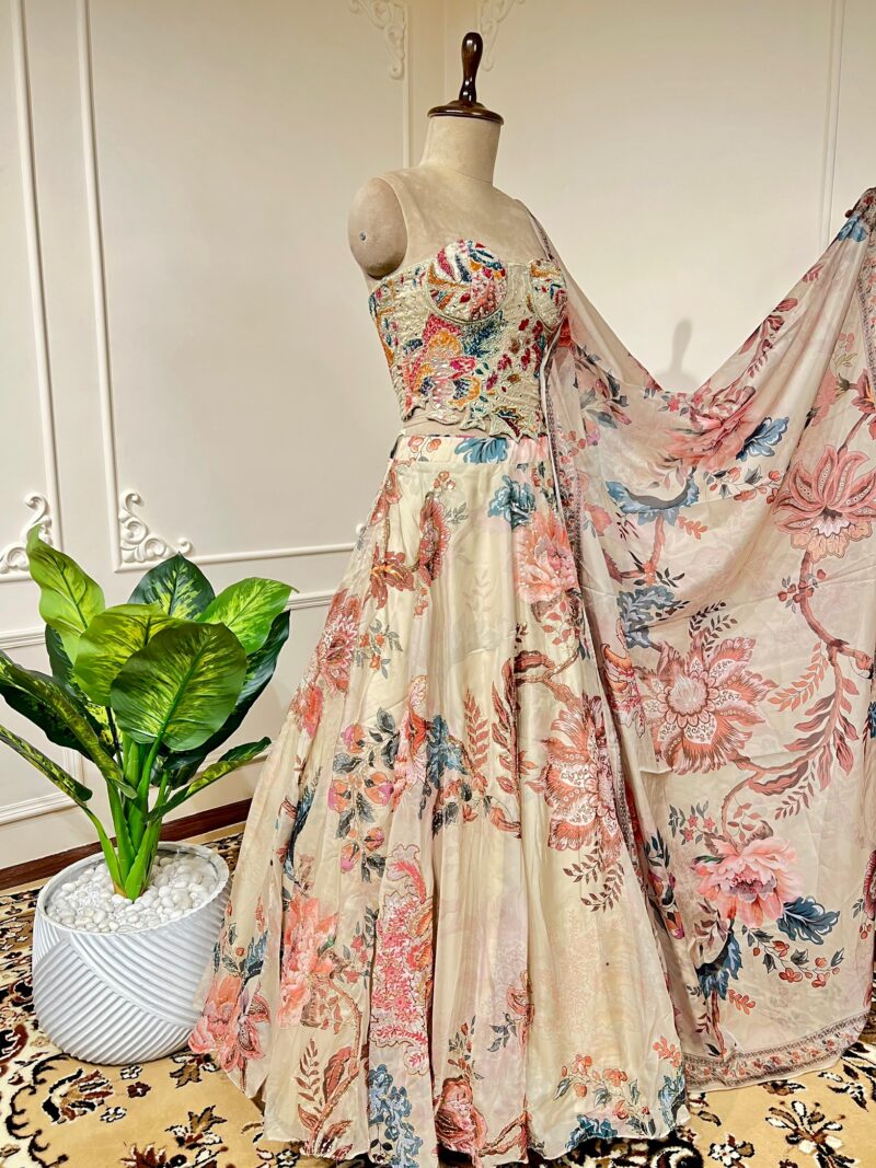 Cream enchanted bloom lehenga set